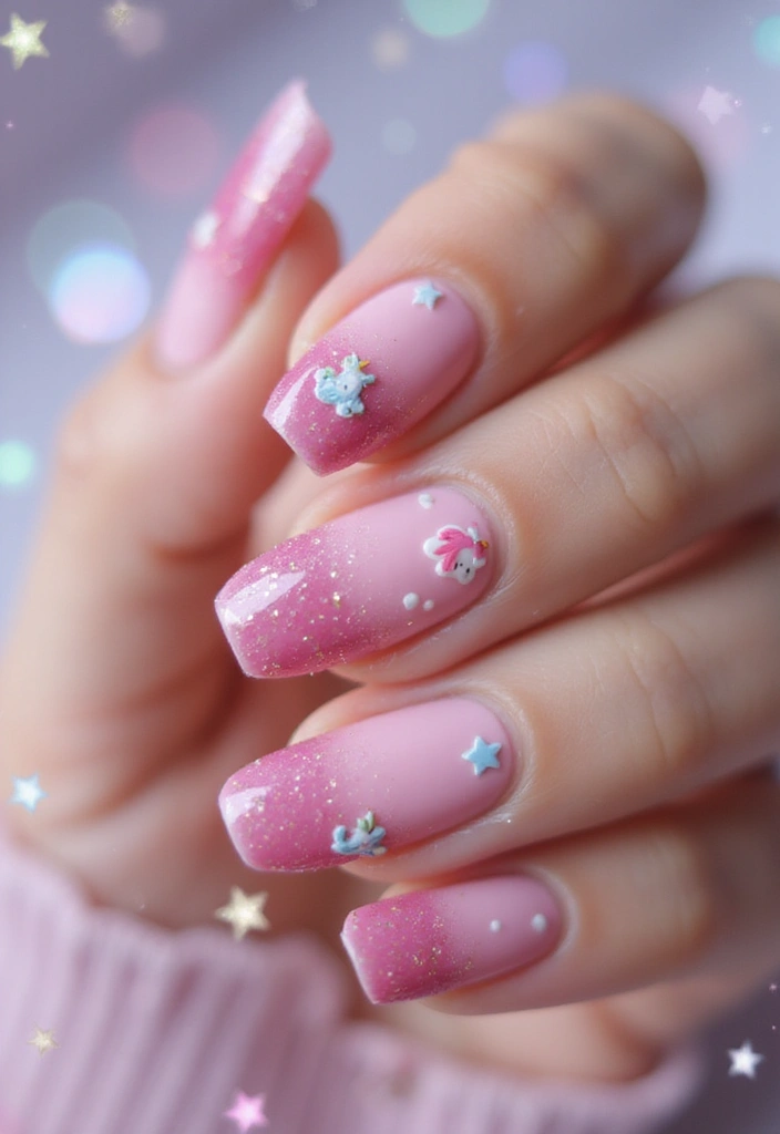 45 Playful Pink Nail Ideas for Feminine Fun-Fueled Energy - 2. Glittery Unicorn Dreams