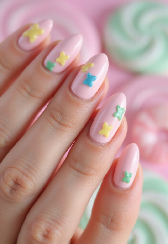 45 Playful Pink Nail Ideas for Feminine Fun-Fueled Energy - 26. Gummy Bear Delight
