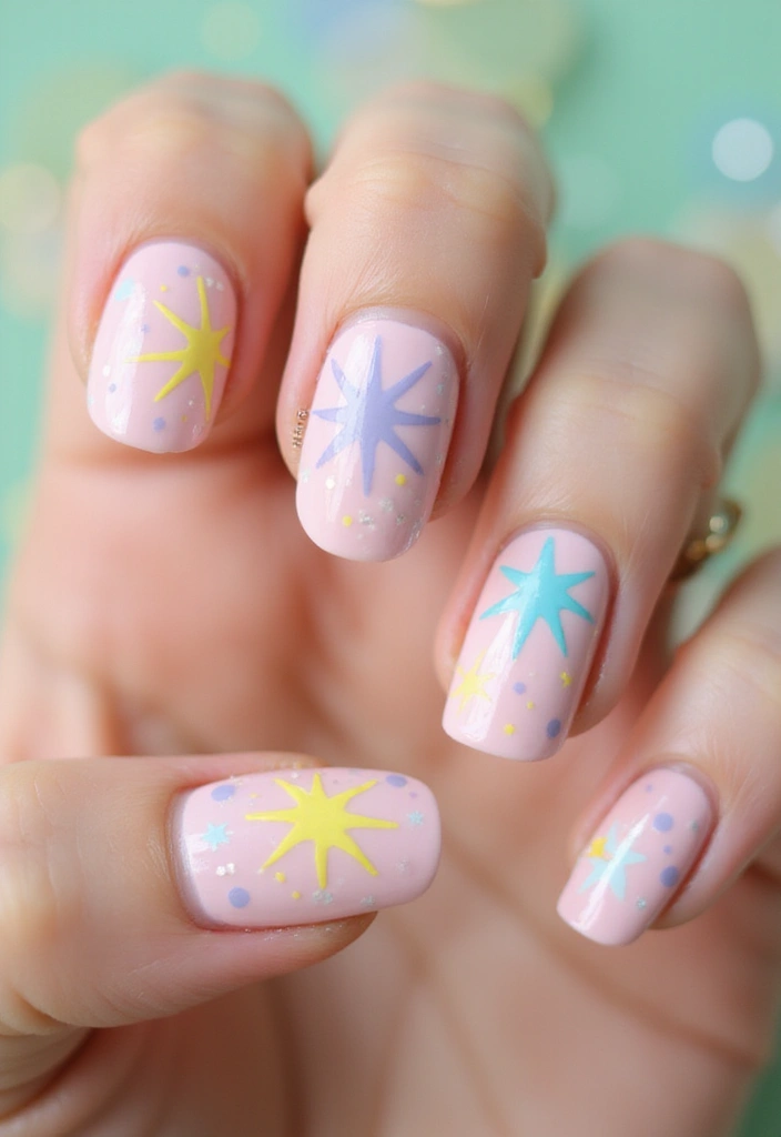 45 Playful Pink Nail Ideas for Feminine Fun-Fueled Energy - 28. Shiny Starbursts