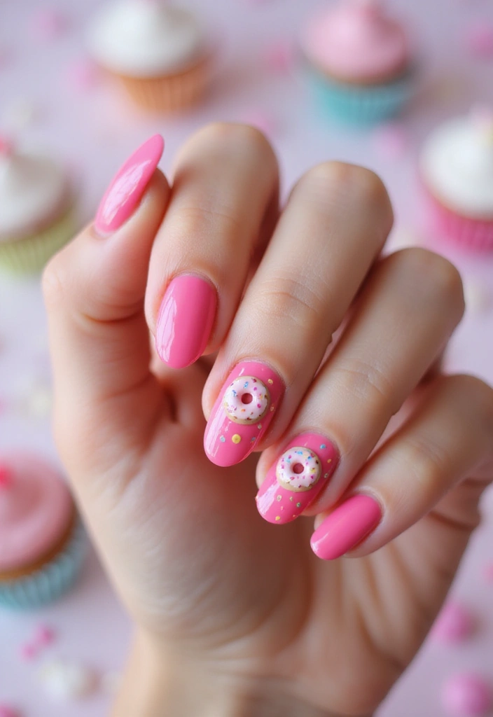 45 Playful Pink Nail Ideas for Feminine Fun-Fueled Energy - 31. Sweet Donuts