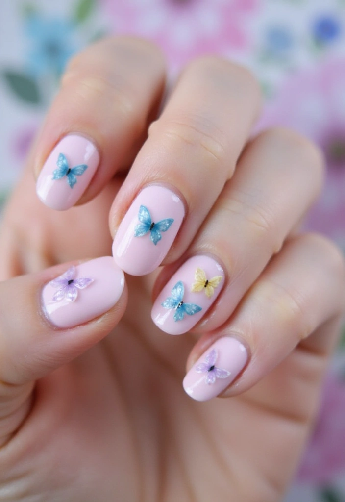 45 Playful Pink Nail Ideas for Feminine Fun-Fueled Energy - 33. Butterfly Kisses