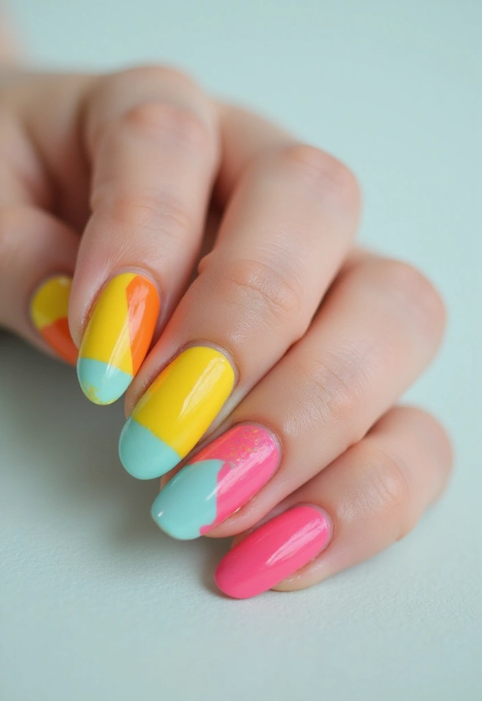 45 Pretty Short Nail Ideas for Practical Minimalist Nail Art - 22. Color Block Fun