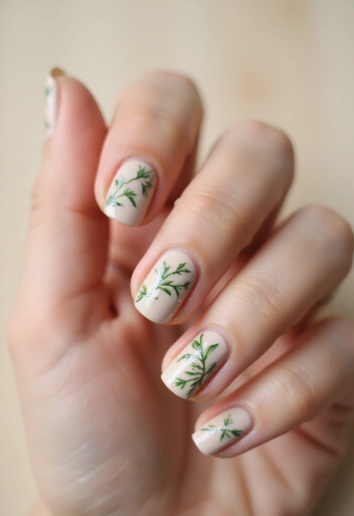 45 Pretty Short Nail Ideas for Practical Minimalist Nail Art - 25. Leafy Greens