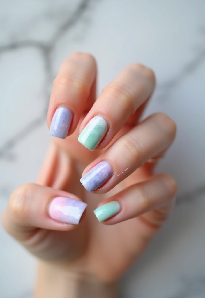 45 Pretty Short Nail Ideas for Practical Minimalist Nail Art - 26. Artistic Watercolor
