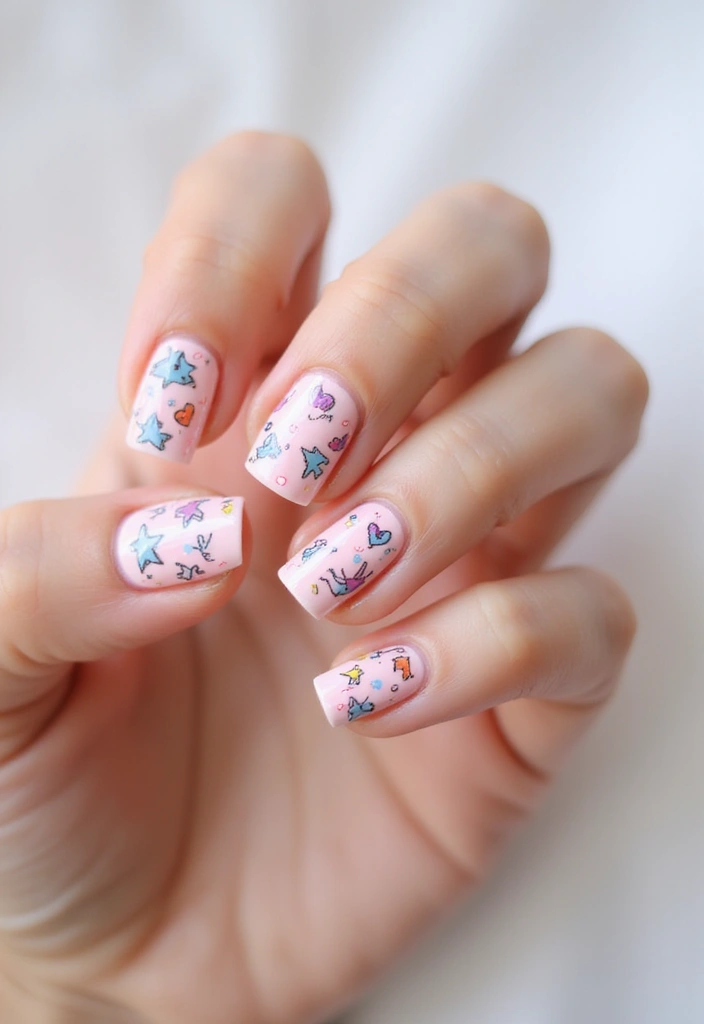 45 Pretty Short Nail Ideas for Practical Minimalist Nail Art - 37. Doodle Art