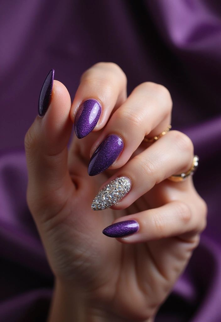 45 Regal Purple Nail Ideas for Mystical - 10. Sparkling Crystal Nails