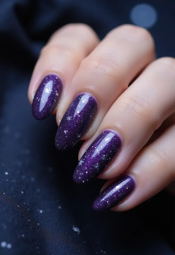45 Regal Purple Nail Ideas for Mystical - 13. Cosmic Starlight
