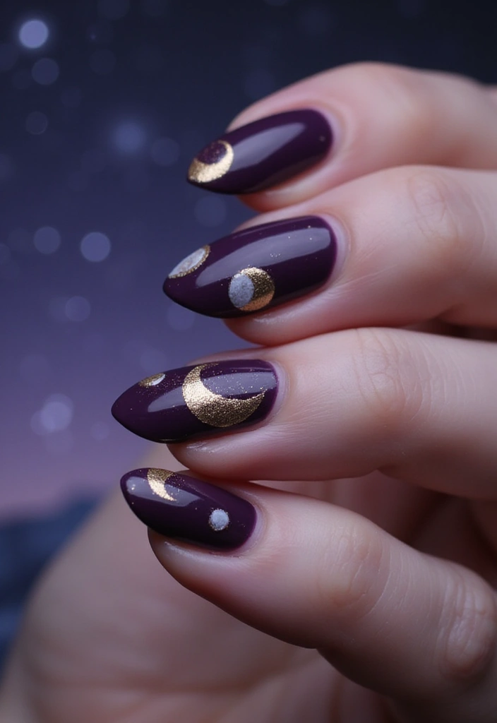 45 Regal Purple Nail Ideas for Mystical - 17. Celestial Moon Phase