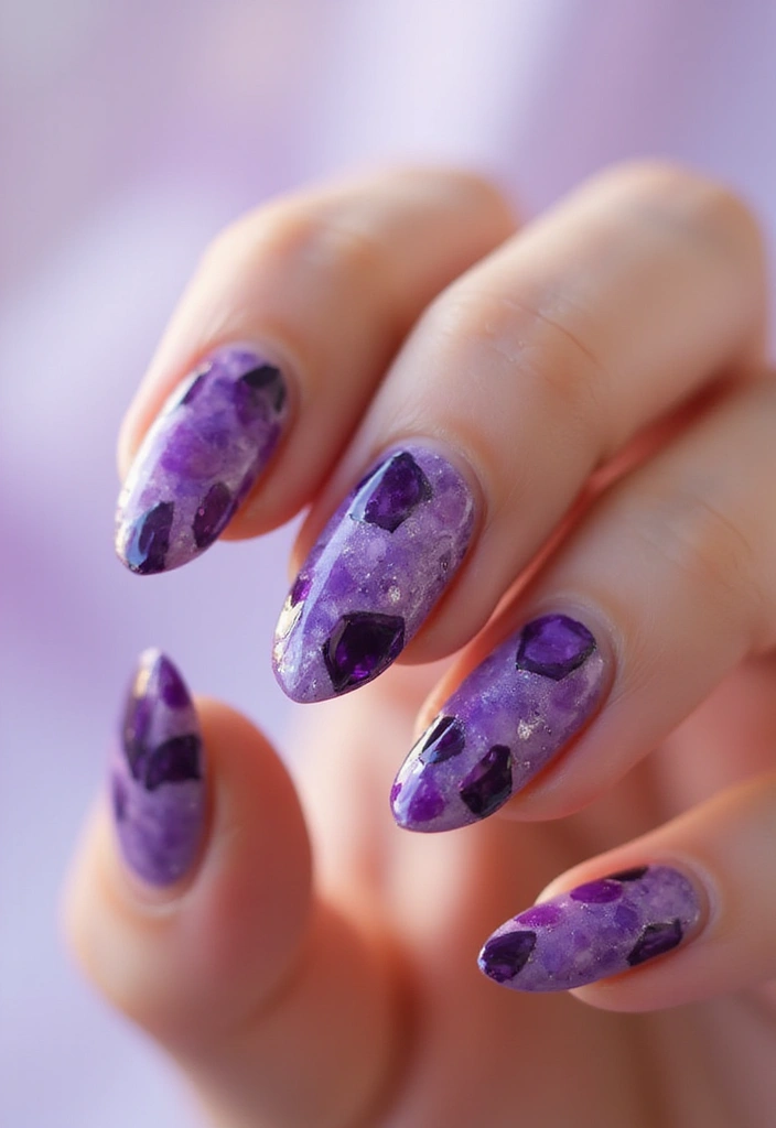45 Regal Purple Nail Ideas for Mystical - 18. Ethereal Gemstone Nails