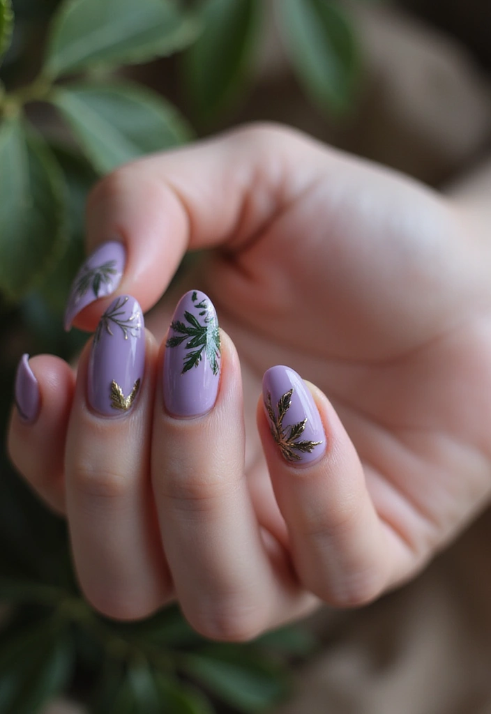 45 Regal Purple Nail Ideas for Mystical - 23. Regal Leaf Patterns