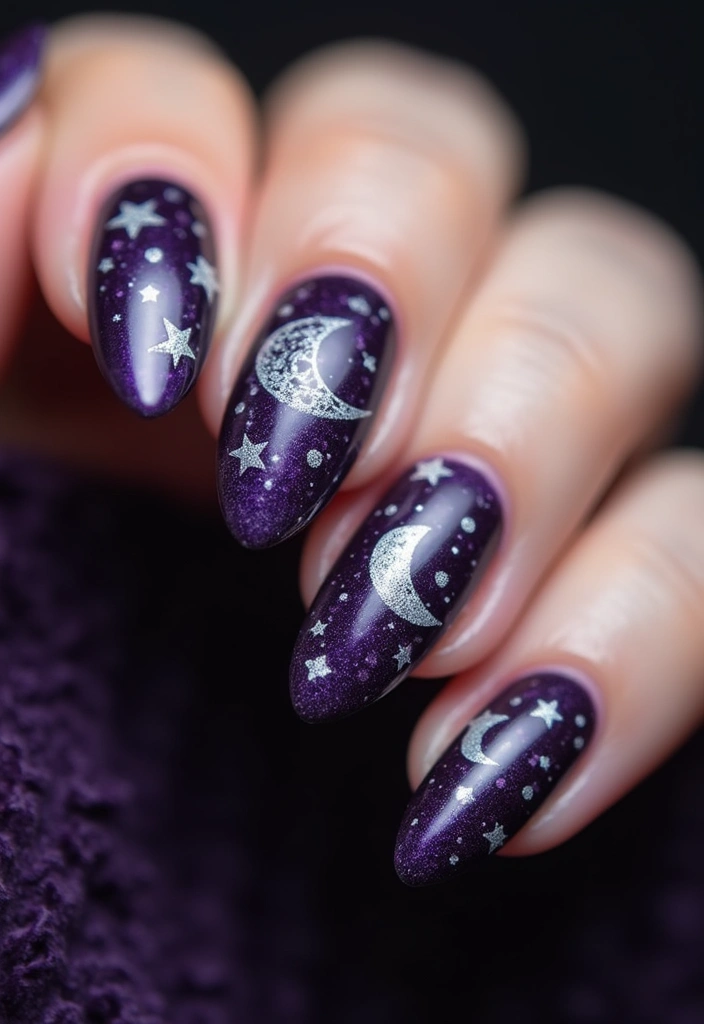 45 Regal Purple Nail Ideas for Mystical - 24. Whimsical Witchy Vibes