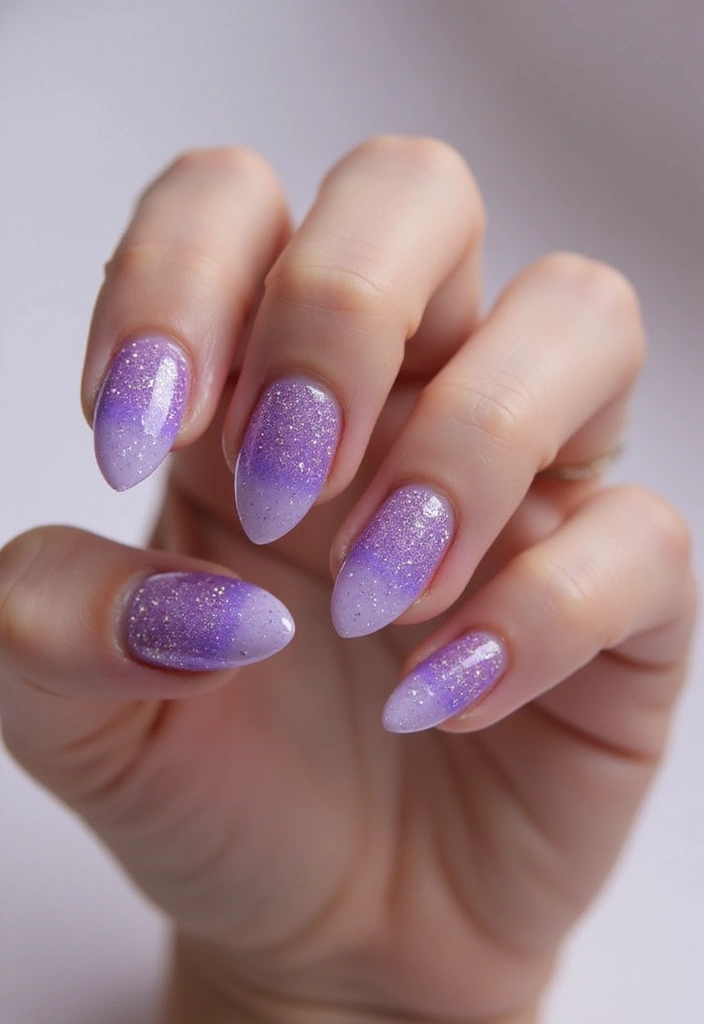 45 Regal Purple Nail Ideas for Mystical - 27. Ethereal Glitter Fade