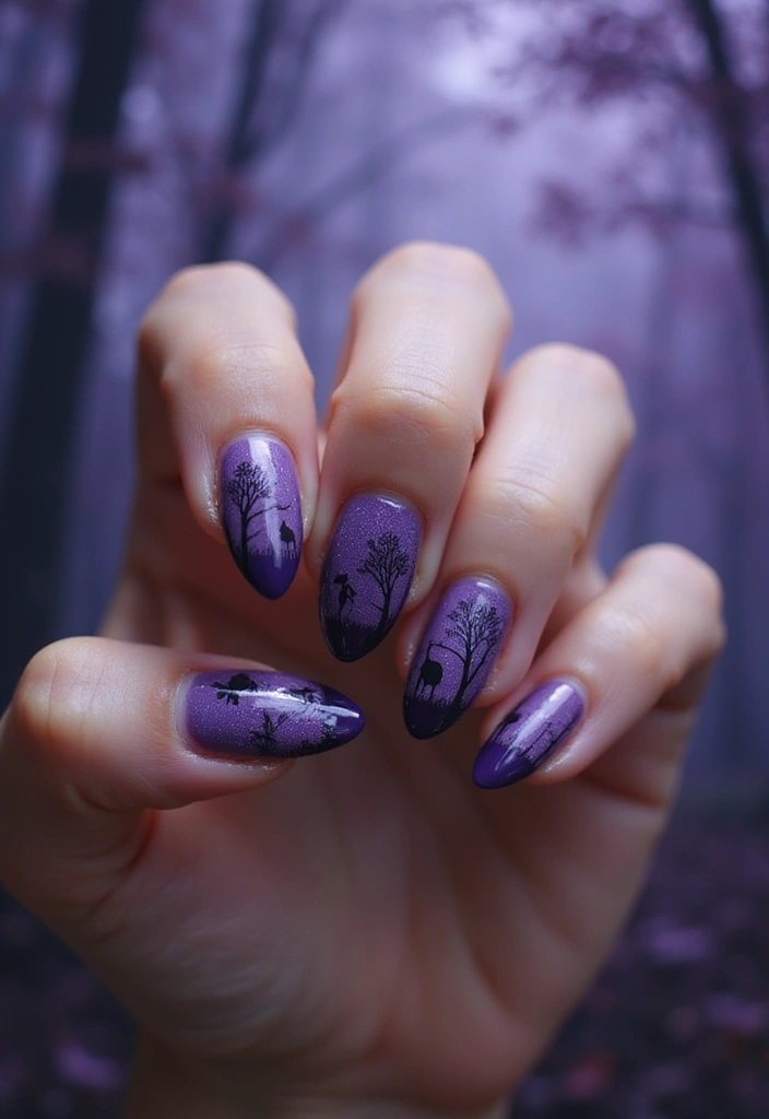45 Regal Purple Nail Ideas for Mystical - 33. Mystical Forest