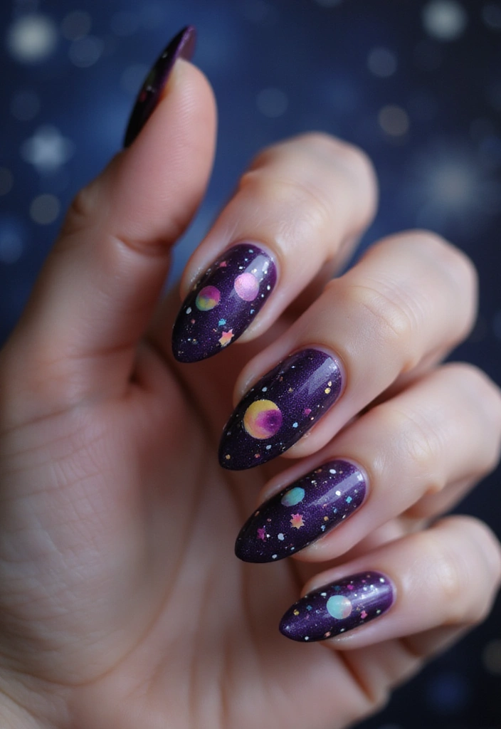 45 Regal Purple Nail Ideas for Mystical - 34. Starry Night