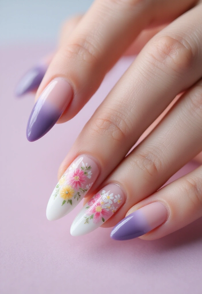 45 Regal Purple Nail Ideas for Mystical - 38. Ombre Flowers