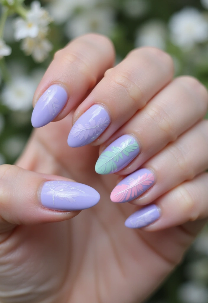45 Regal Purple Nail Ideas for Mystical - 43. Fantasy Feather Designs