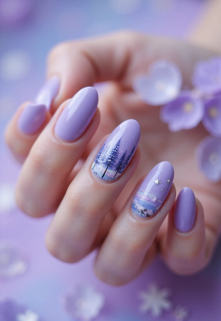45 Regal Purple Nail Ideas for Mystical - 44. Charming Fairytale Landscape