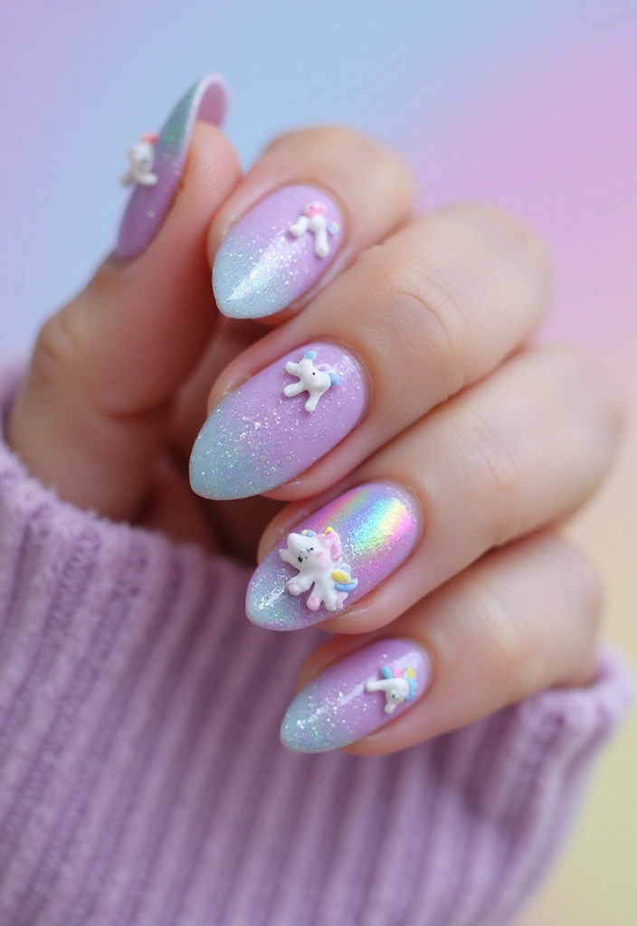 45 Regal Purple Nail Ideas for Mystical - 7. Whimsical Unicorn Nails