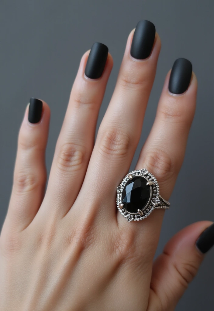 45 Sleek Black Nail Design Ideas for Edgy - 1. Classic Black with Matte Finish