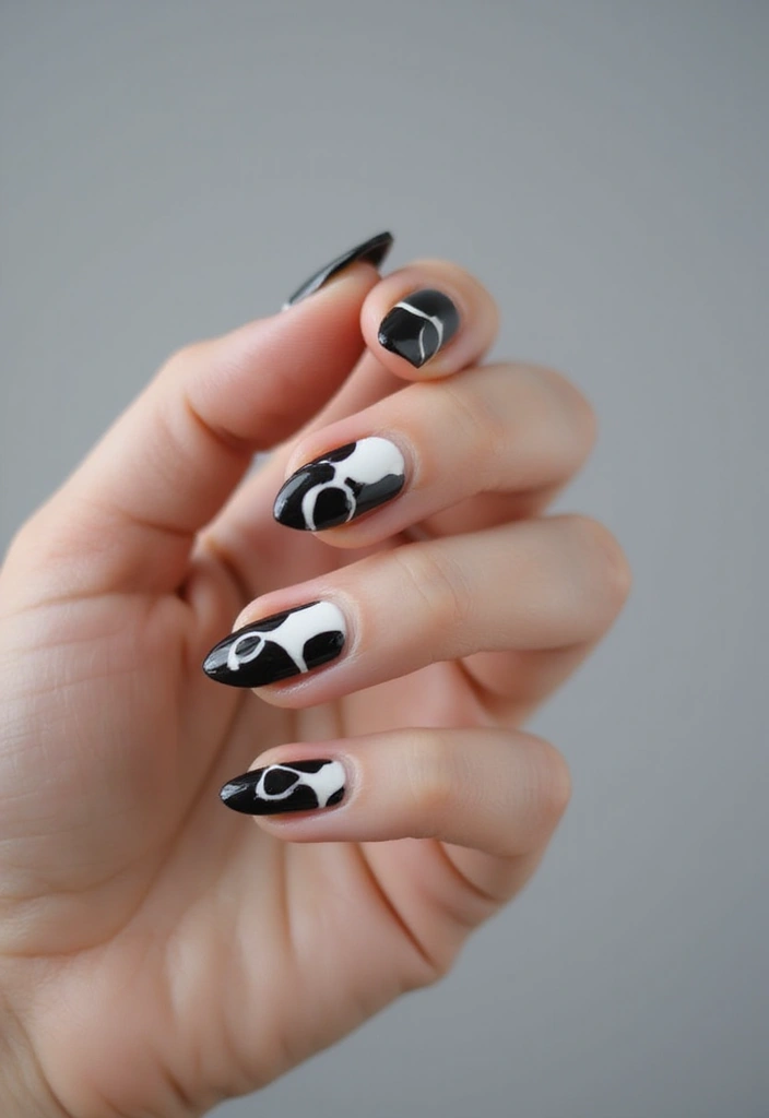 45 Sleek Black Nail Design Ideas for Edgy - 11. Black and White Minimalism