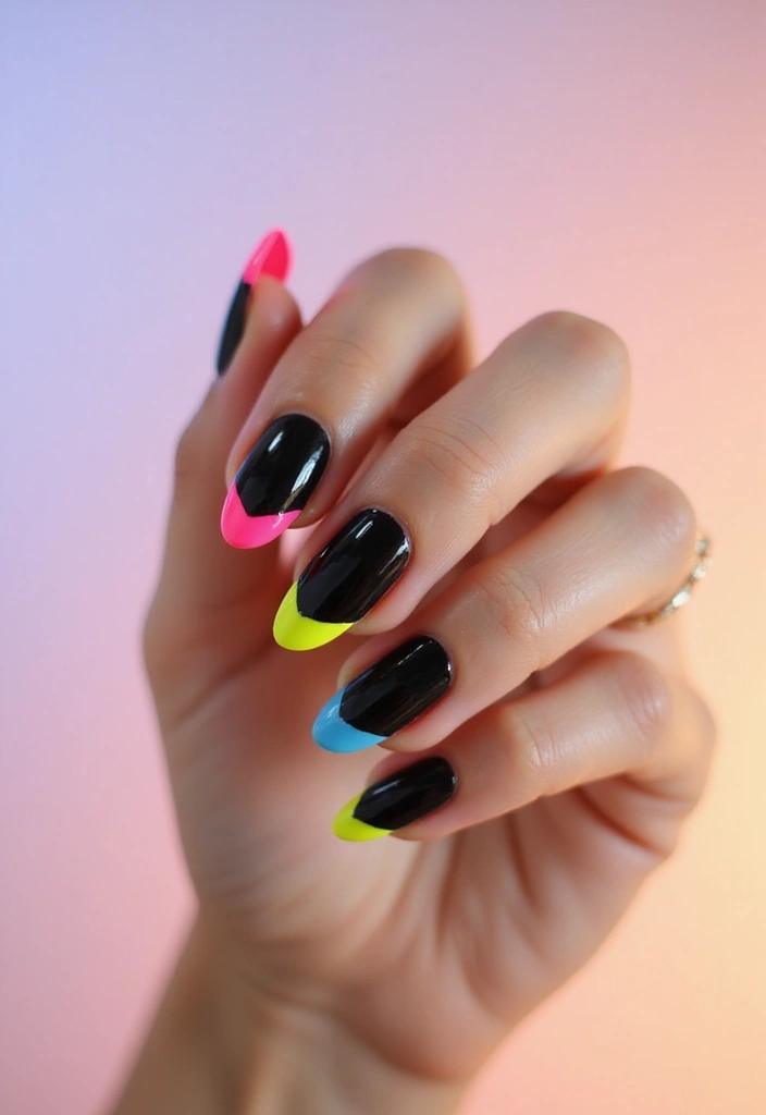 45 Sleek Black Nail Design Ideas for Edgy - 12. Black Nails with Colorful Tips