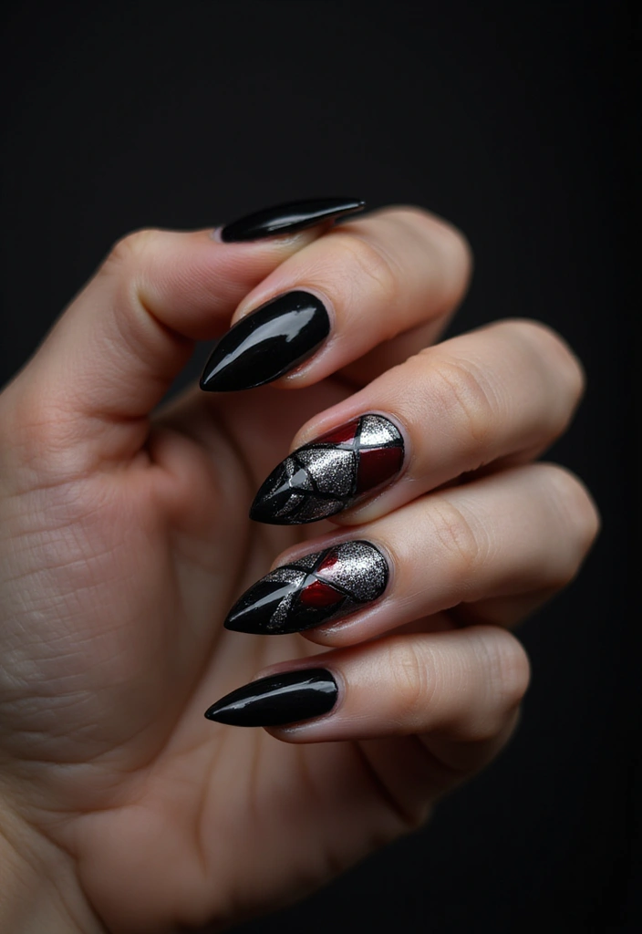 45 Sleek Black Nail Design Ideas for Edgy - 16. Black Nail Art with Sharp Edges