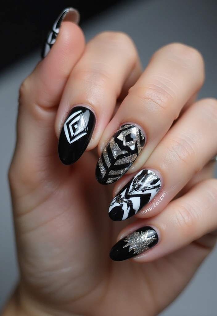45 Sleek Black Nail Design Ideas for Edgy - 18. Black with Statements