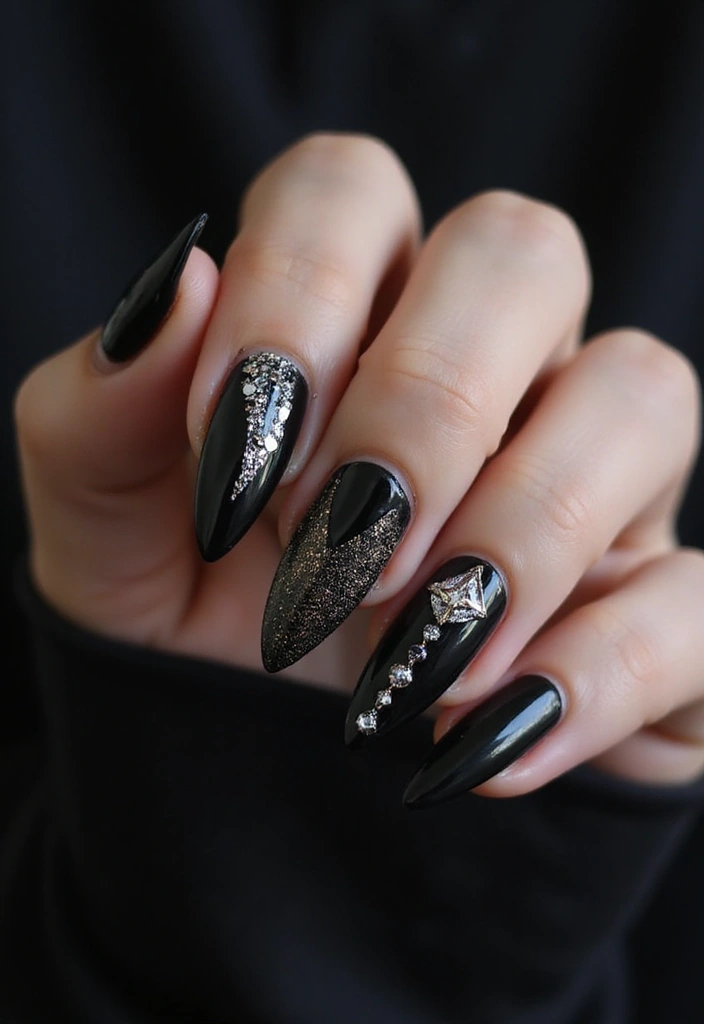 45 Sleek Black Nail Design Ideas for Edgy - 19. Layered Black Designs