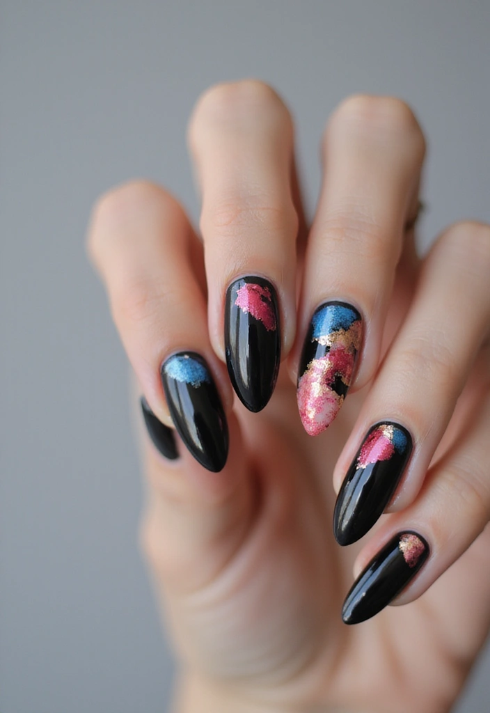 45 Sleek Black Nail Design Ideas for Edgy - 22. Black with Abstract Watercolor