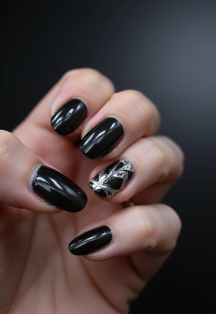 45 Sleek Black Nail Design Ideas for Edgy - 25. Metallic Black Nail Art