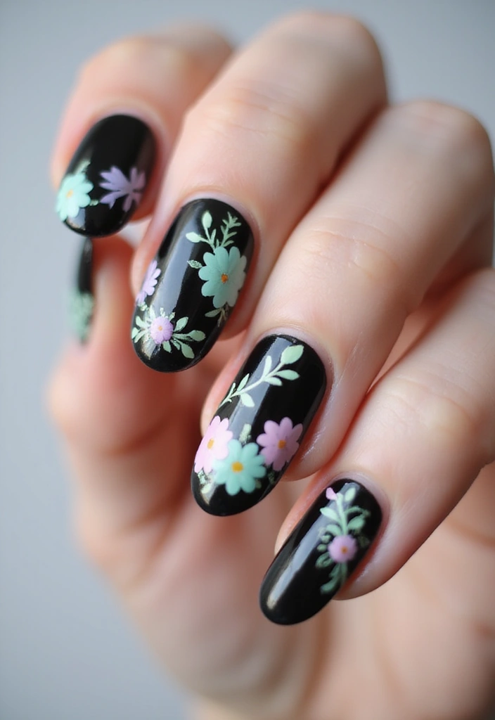 45 Sleek Black Nail Design Ideas for Edgy - 29. Black with Pastel Accents
