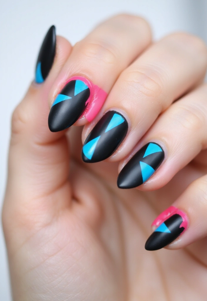 45 Sleek Black Nail Design Ideas for Edgy - 3. Geometric Black Nail Art