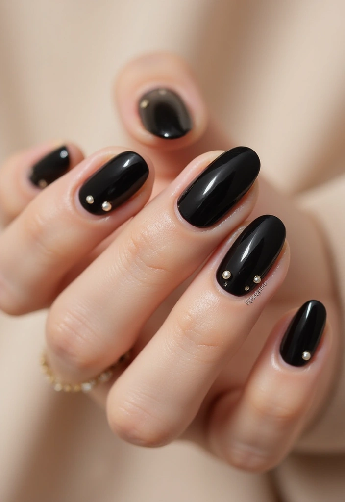 45 Sleek Black Nail Design Ideas for Edgy - 33. Black with Subtle Pearls