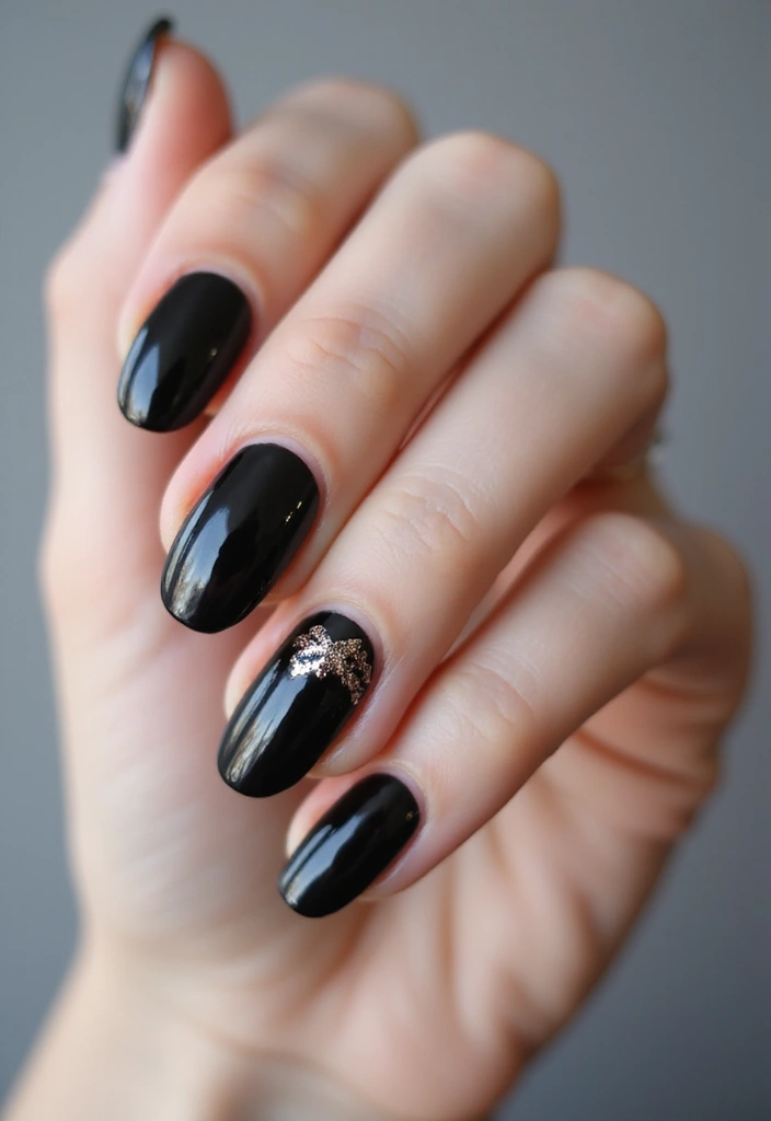 45 Sleek Black Nail Design Ideas for Edgy - 39. Black with Subtle Metallic Accents