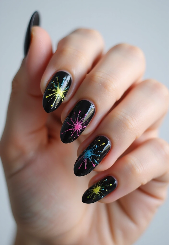 45 Sleek Black Nail Design Ideas for Edgy - 41. Black with Splatter Designs