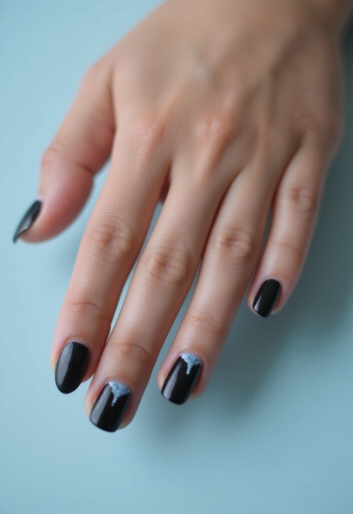 45 Sleek Black Nail Design Ideas for Edgy - 42. Black and Soft Blue