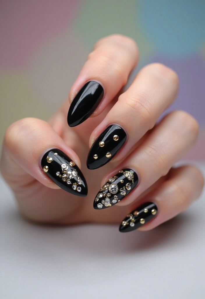 45 Sleek Black Nail Design Ideas for Edgy - 43. Black with 3D Elements
