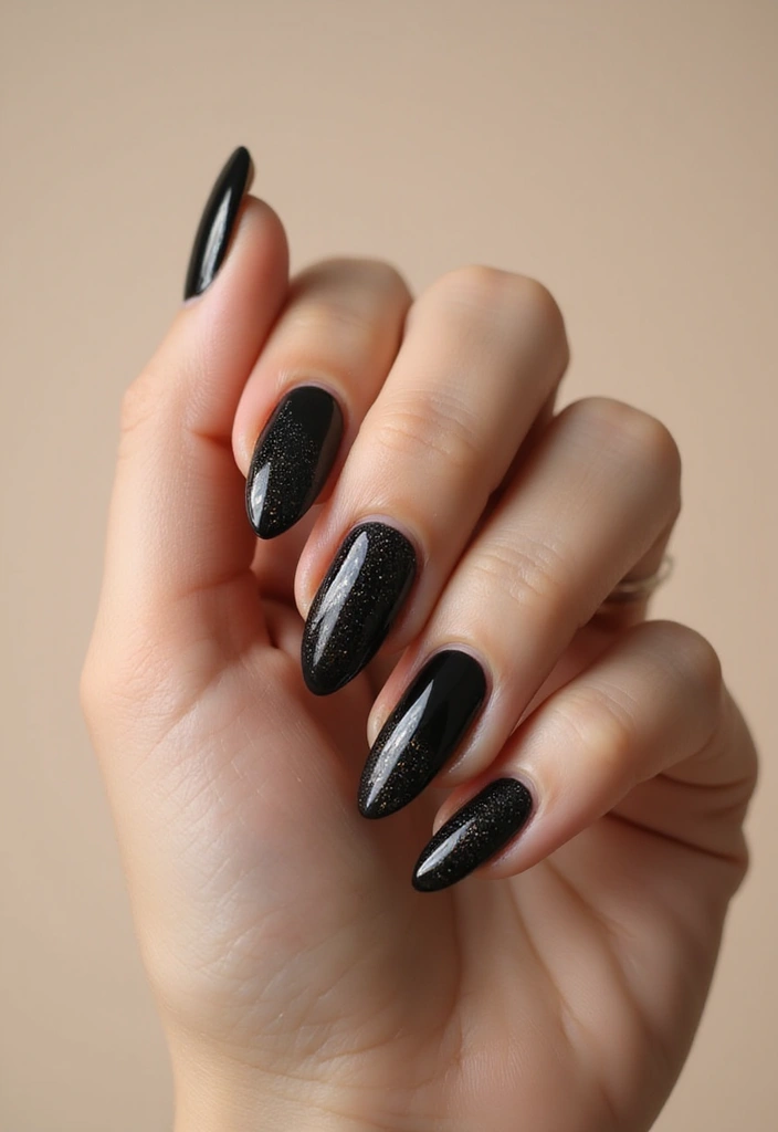 45 Sleek Black Nail Design Ideas for Edgy - 44. Black with Understated Glitter