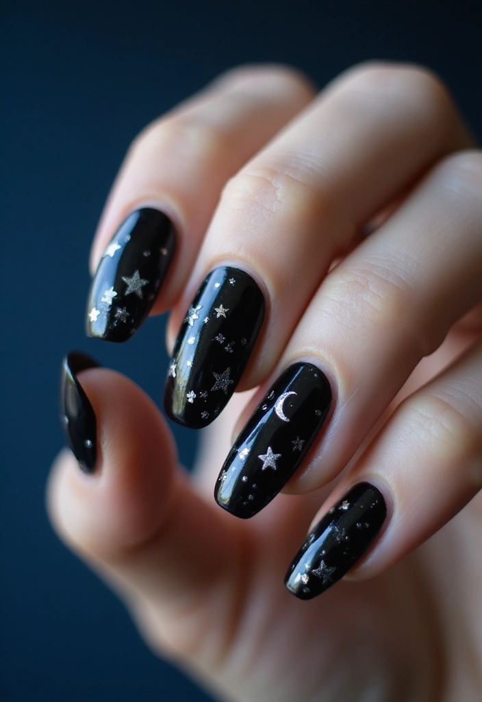 45 Sleek Black Nail Design Ideas for Edgy - 45. Black with Whimsical Elements