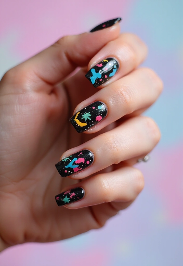 45 Sleek Black Nail Design Ideas for Edgy - 7. Abstract Black Nail Art