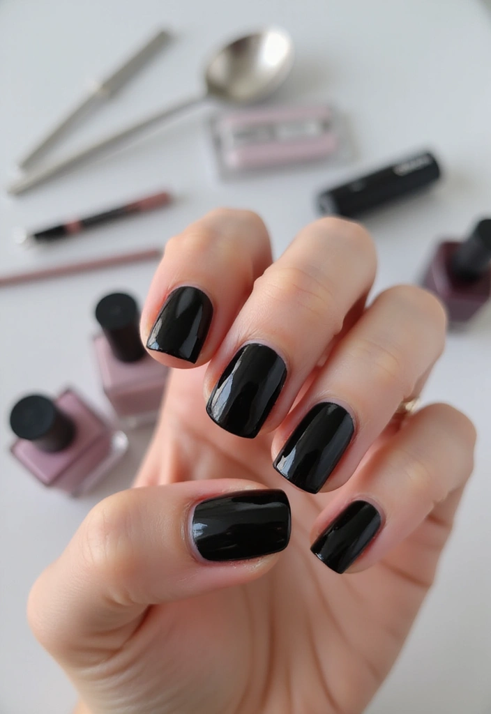 45 Sleek Black Nail Ideas for Timeless Beauty - 1. Classic Glossy Black