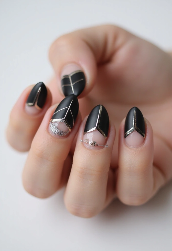 45 Sleek Black Nail Ideas for Timeless Beauty - 11. Geometric Black Designs