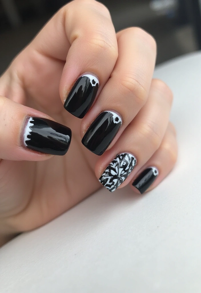 45 Sleek Black Nail Ideas for Timeless Beauty - 12. Black and White Contrast