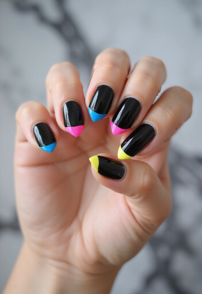 45 Sleek Black Nail Ideas for Timeless Beauty - 13. Black with Color Tips