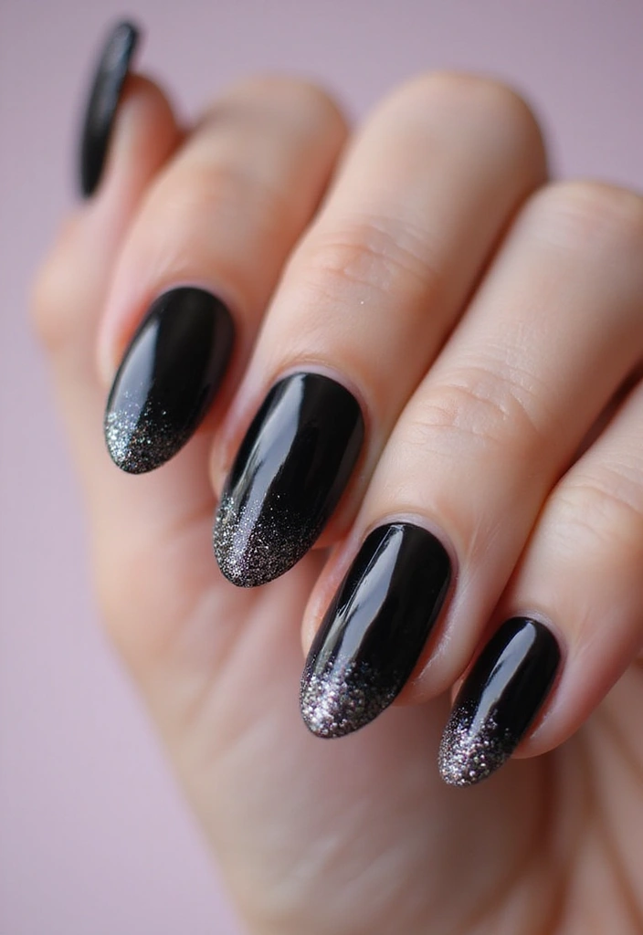 45 Sleek Black Nail Ideas for Timeless Beauty - 18. Black Glitter Gradient