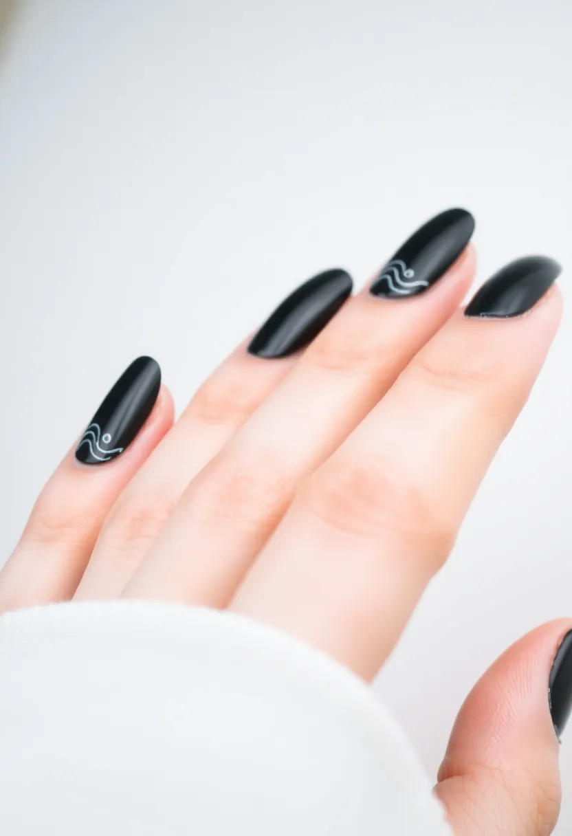 45 Sleek Black Nail Ideas for Timeless Beauty - 21. Simple Black Waves