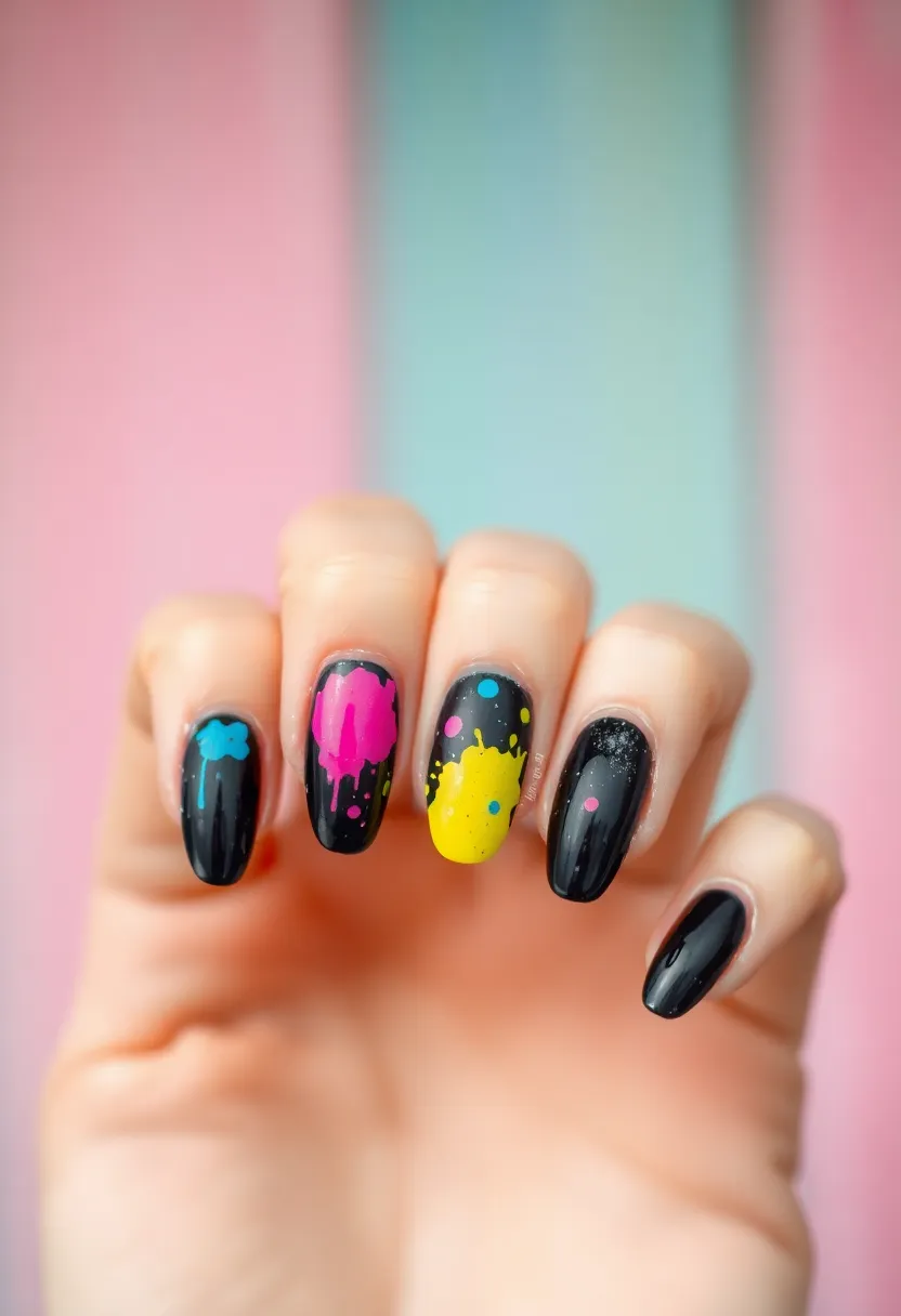 45 Sleek Black Nail Ideas for Timeless Beauty - 22. Black Paint Splatter