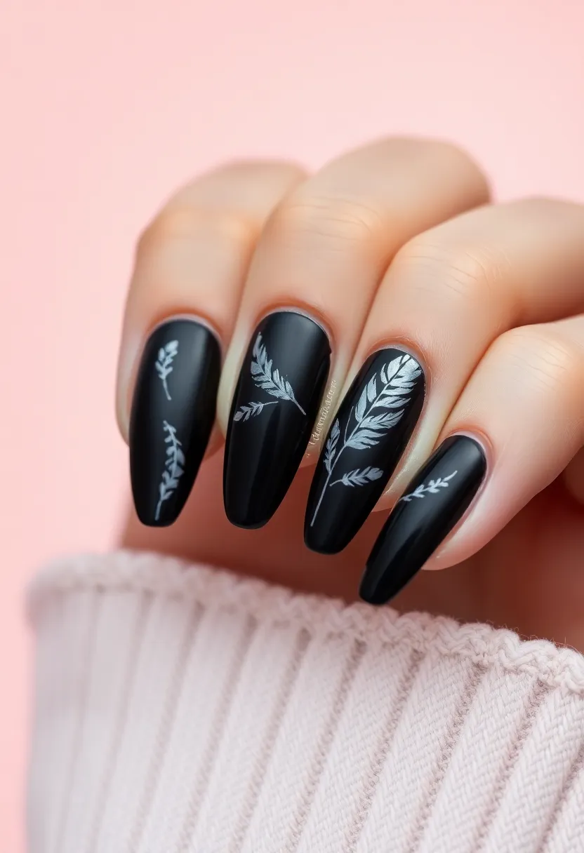 45 Sleek Black Nail Ideas for Timeless Beauty - 27. Black Feather Designs