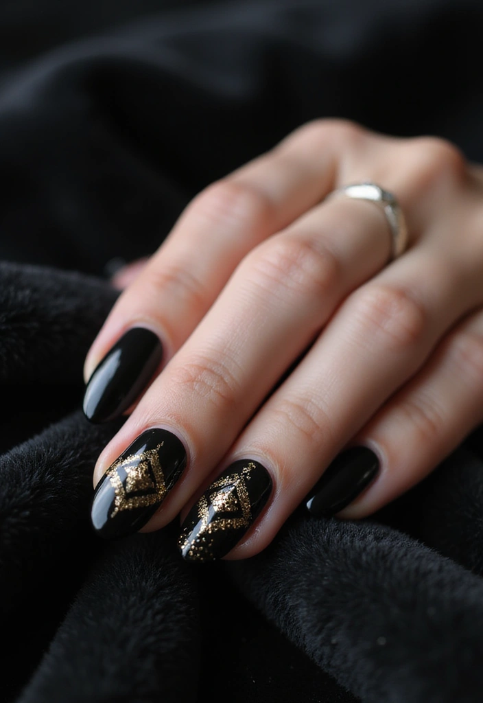 45 Sleek Black Nail Ideas for Timeless Beauty - 3. Black and Gold Glam
