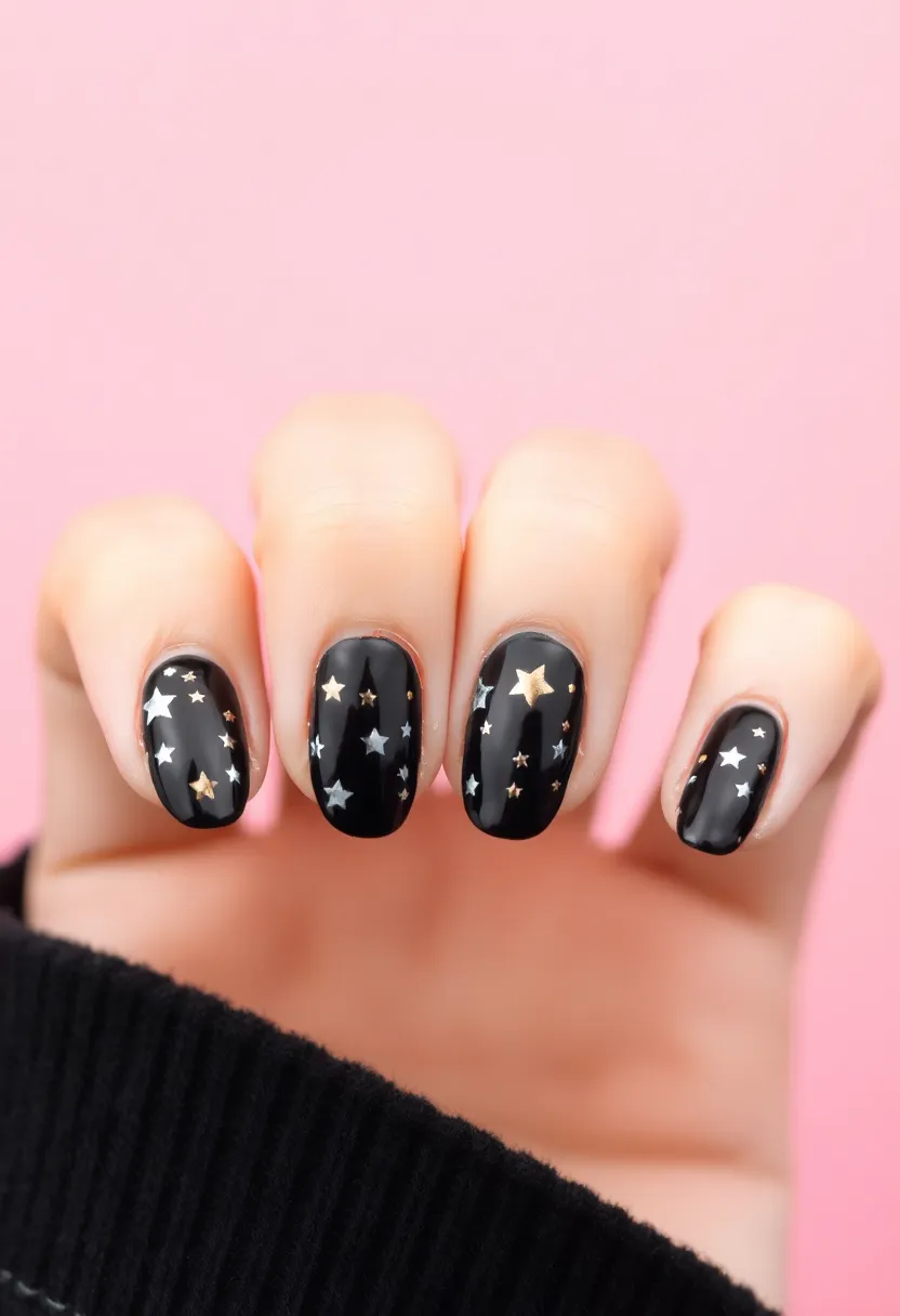 45 Sleek Black Nail Ideas for Timeless Beauty - 35. Black Stars